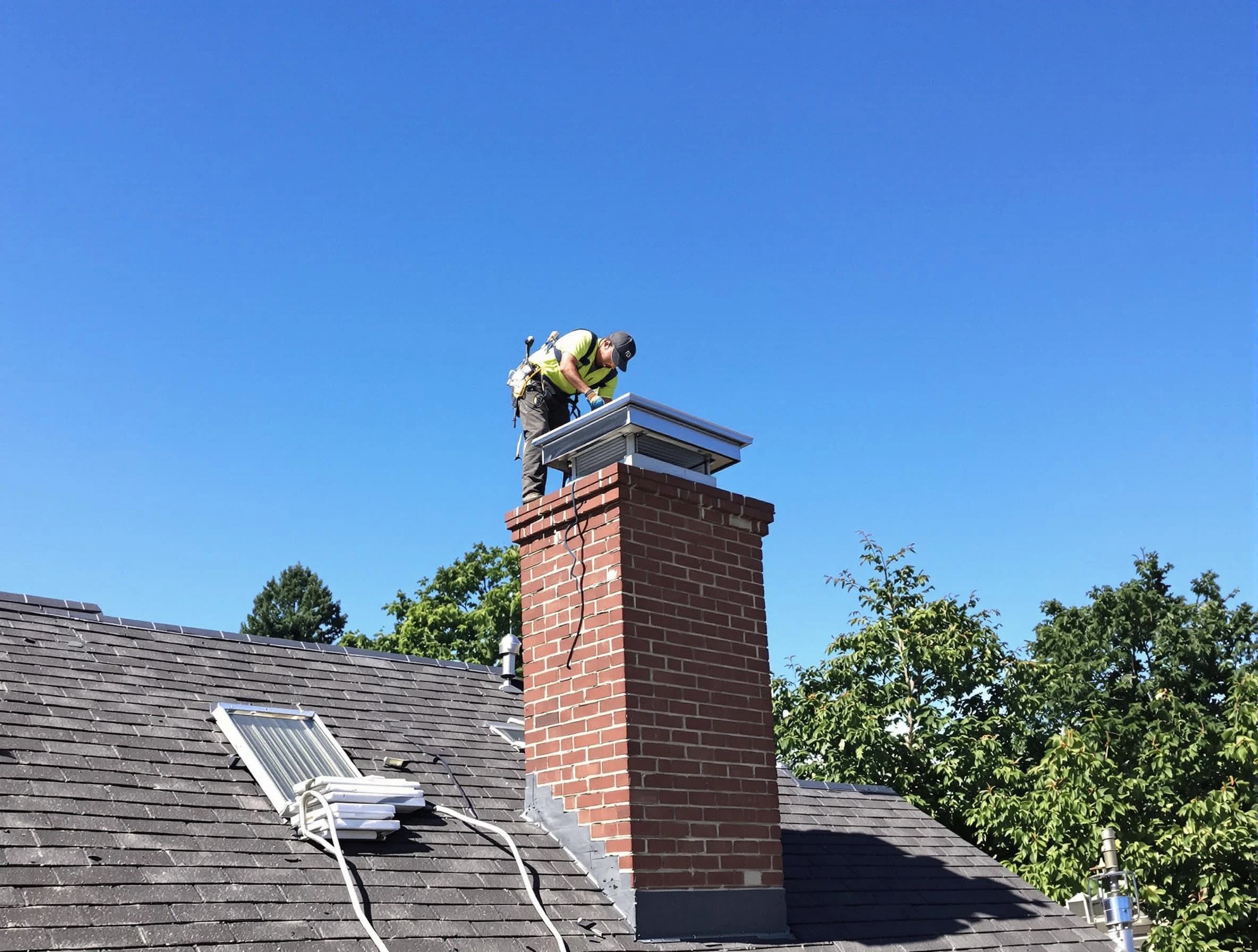 Shackle Island Chimney Sweep technician measuring a chimney cap in Shackle Island, TN