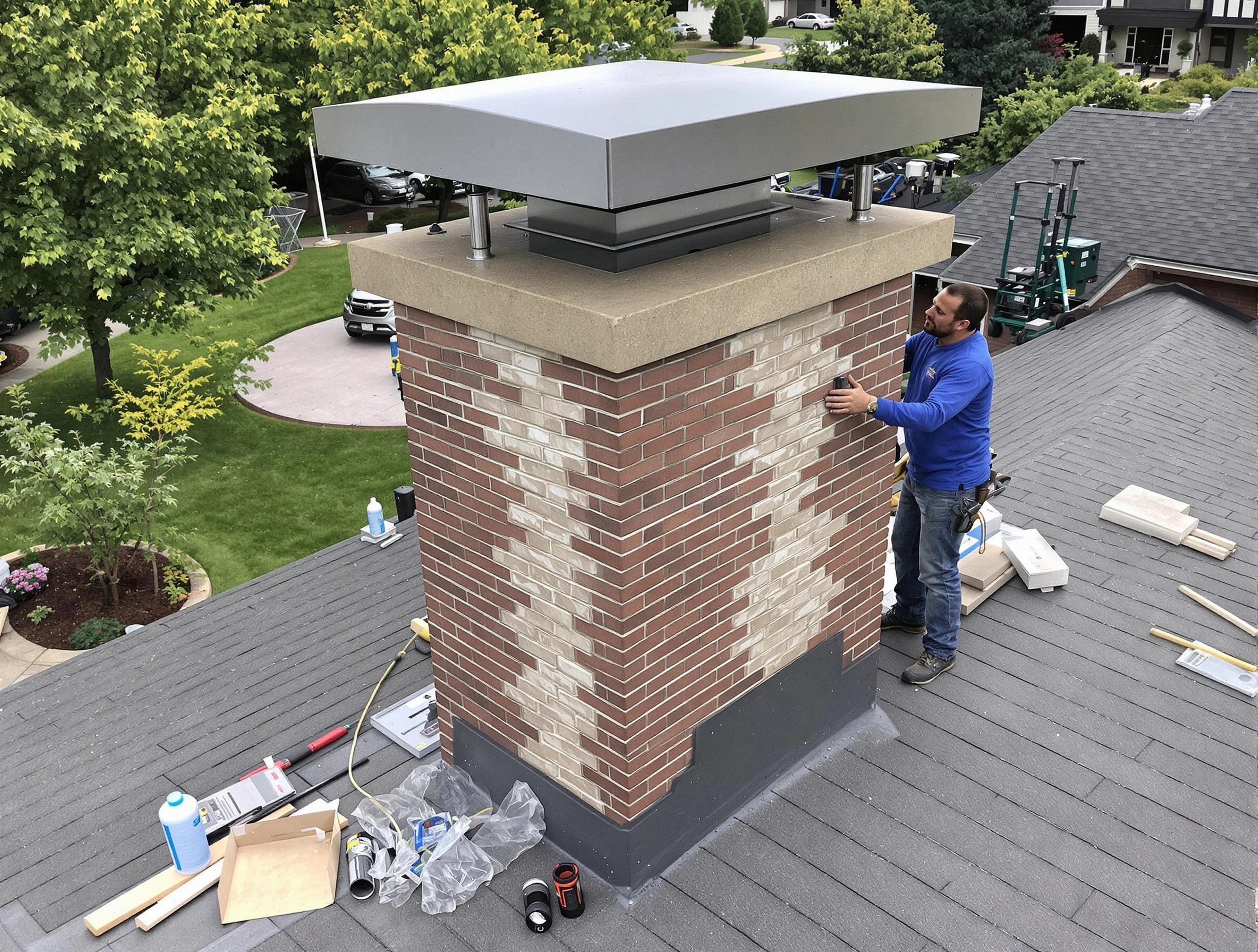 Shackle Island Chimney Sweep team working on a custom chimney remodel in Shackle Island, TN
